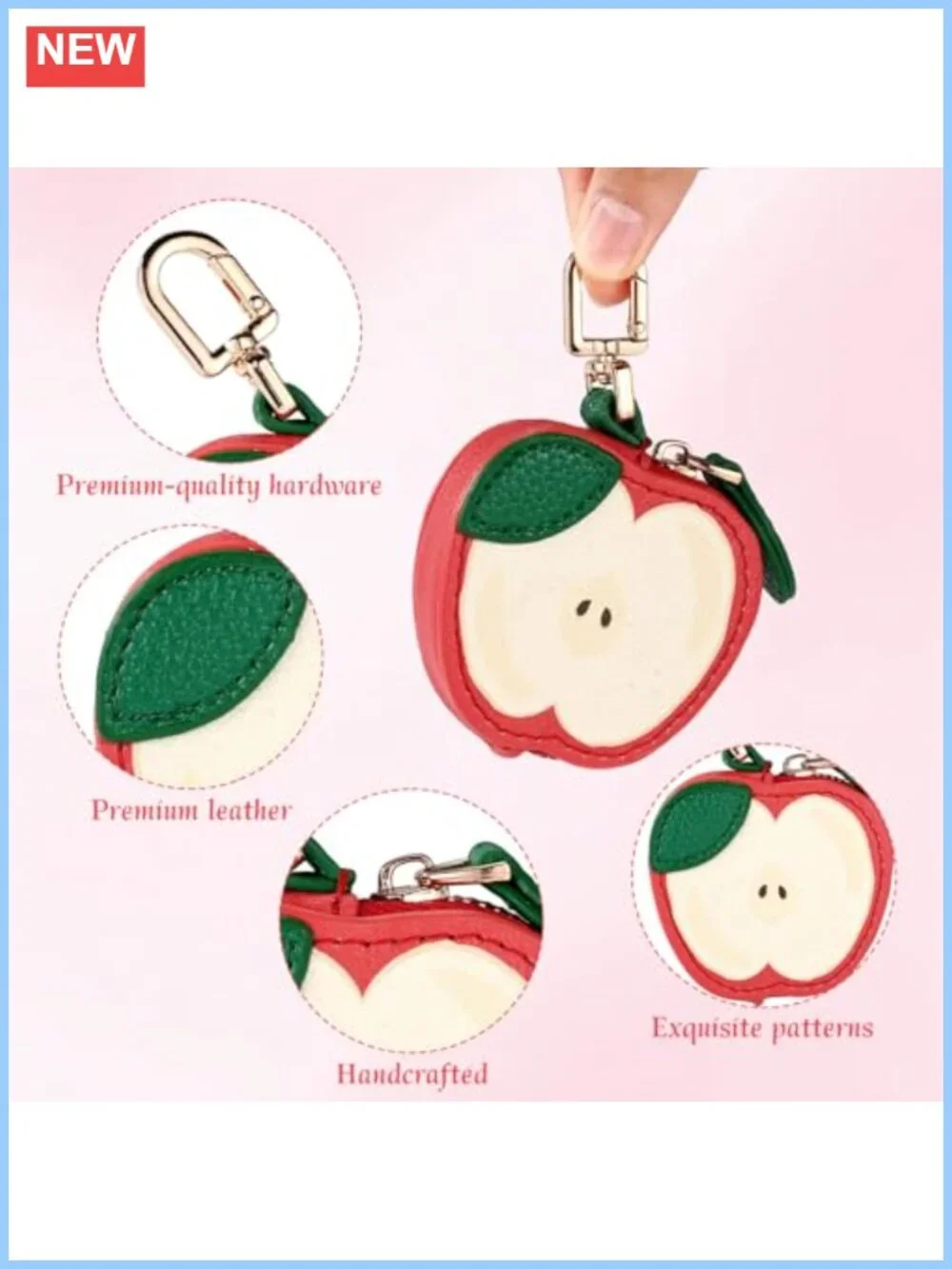 Leather Coin Purse Charm Mini Fruit Keychain Zipper Pouch Bag Accessory